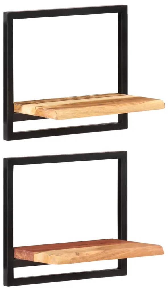 Prateleiras de parede 2 pcs 40x24x35 cm acácia maciça e aço