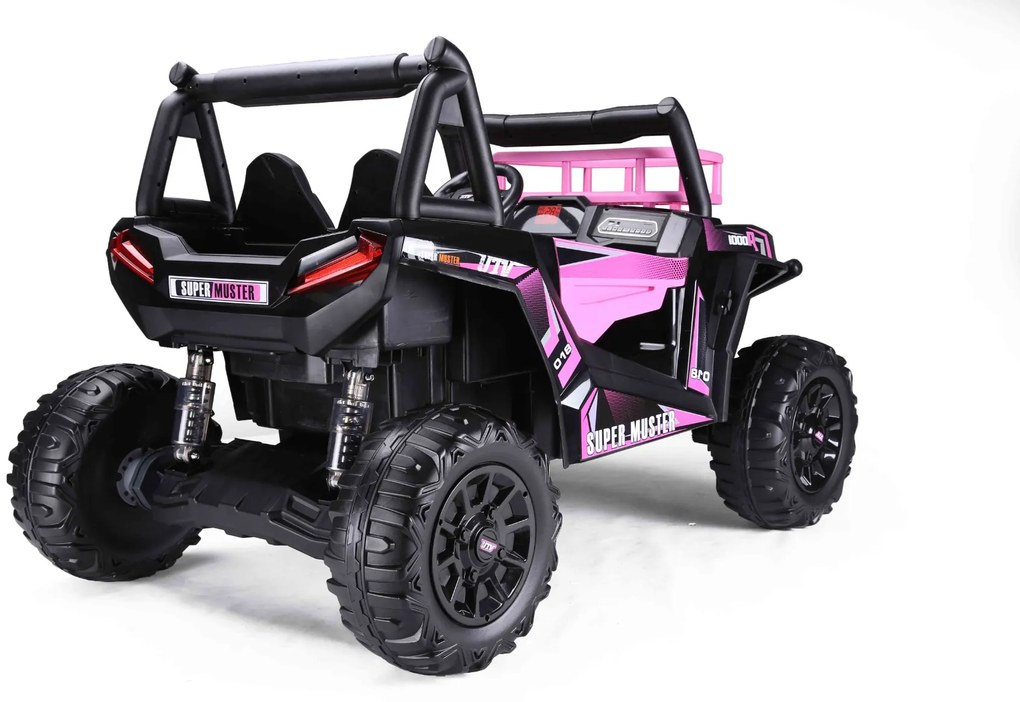 Jipe elétrico para crianças Tipo UTV 24V 2 Lugares em imitação de pele, comando à distância 2,4 GHz, 2 motores de 200 W, bateria de lítio, travão elét
