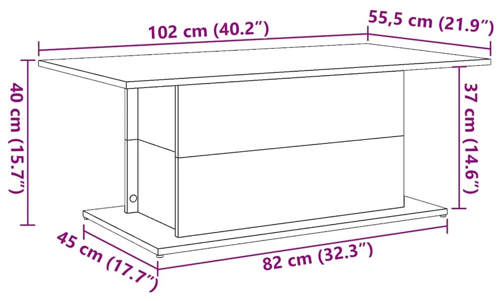 Mesa de centro 102x55,5x40cm derivados de madeira madeira velha