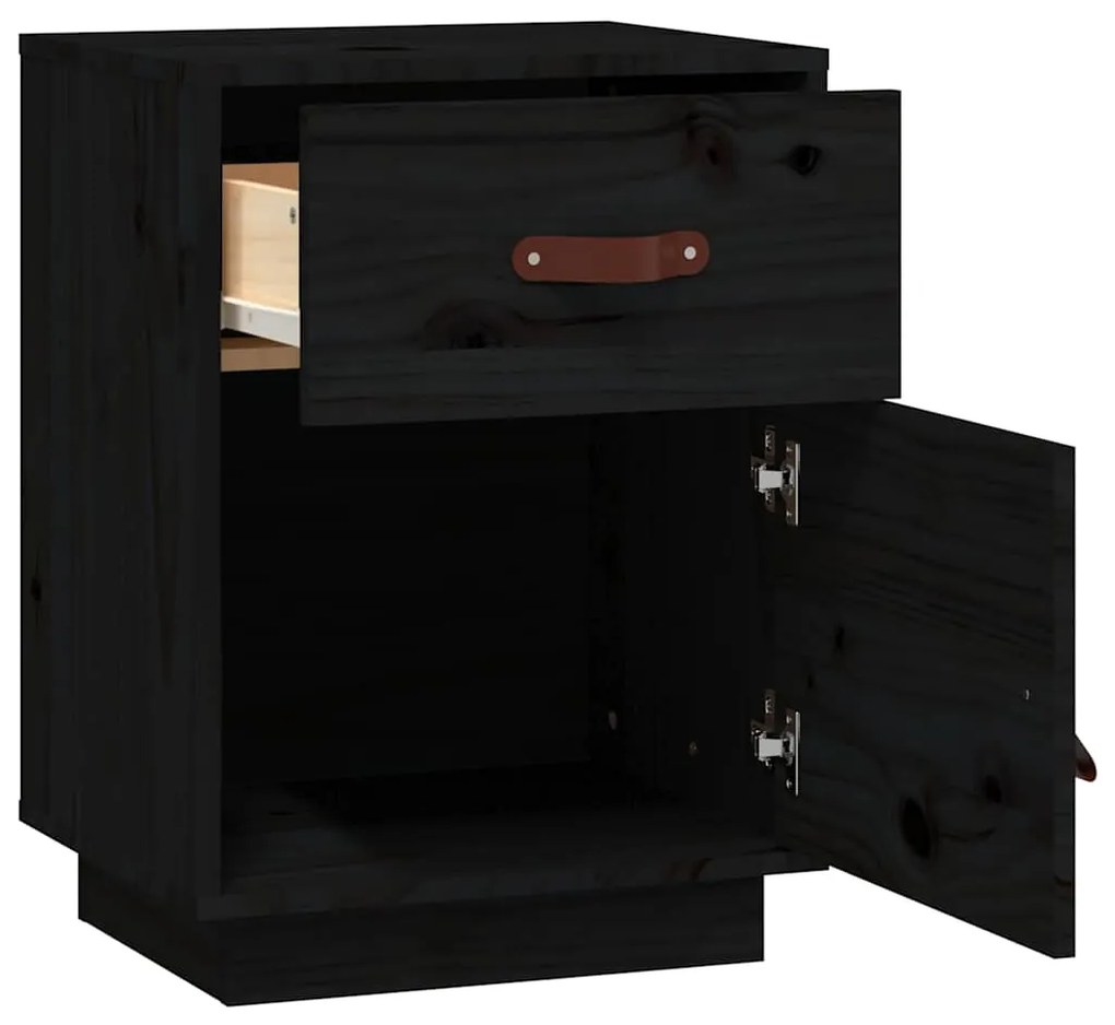 Mesas de cabeceira 2 pcs 40x34x55 cm pinho maciço preto