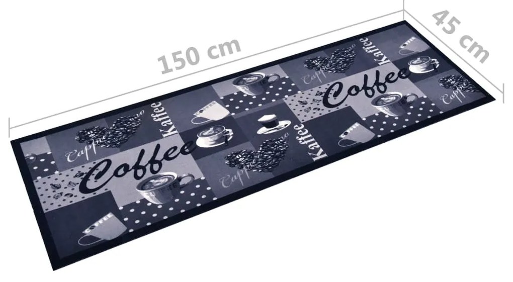 Tapete de cozinha lavável com design café 45x150 cm azul