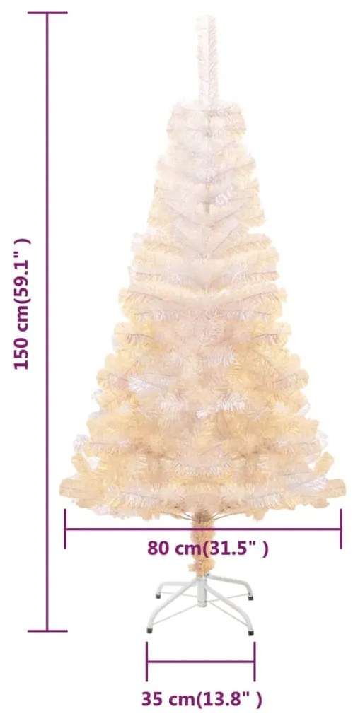Árvore Natal artificial + pontas iridescentes 150 cm PVC branco