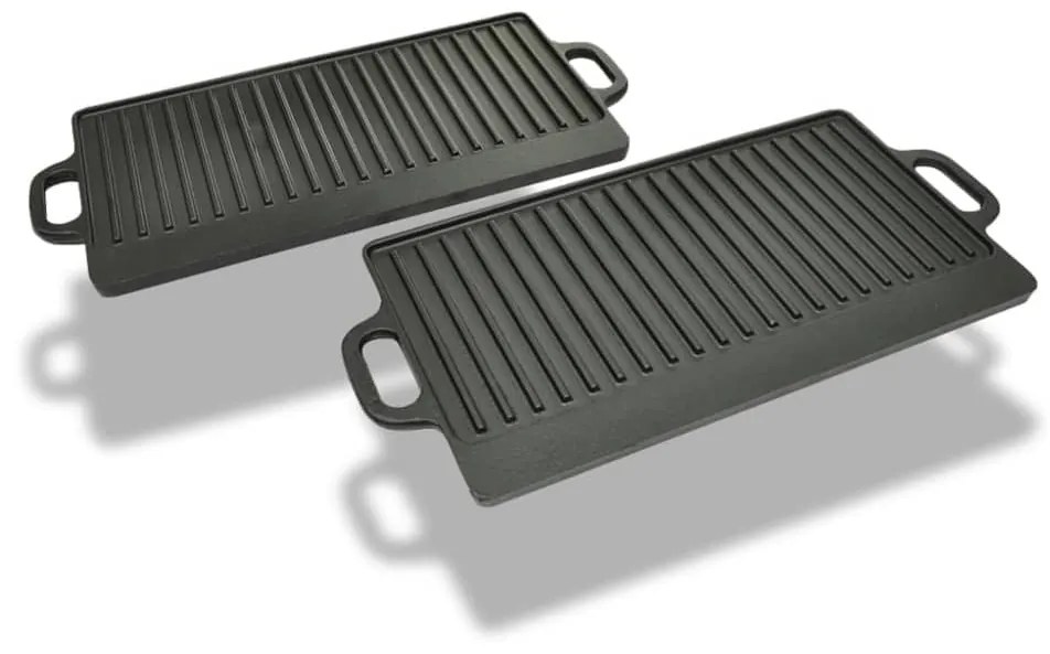 50127 vidaXL Grelhador de ferro fundido reversível 38x23 cm, 2 pcs