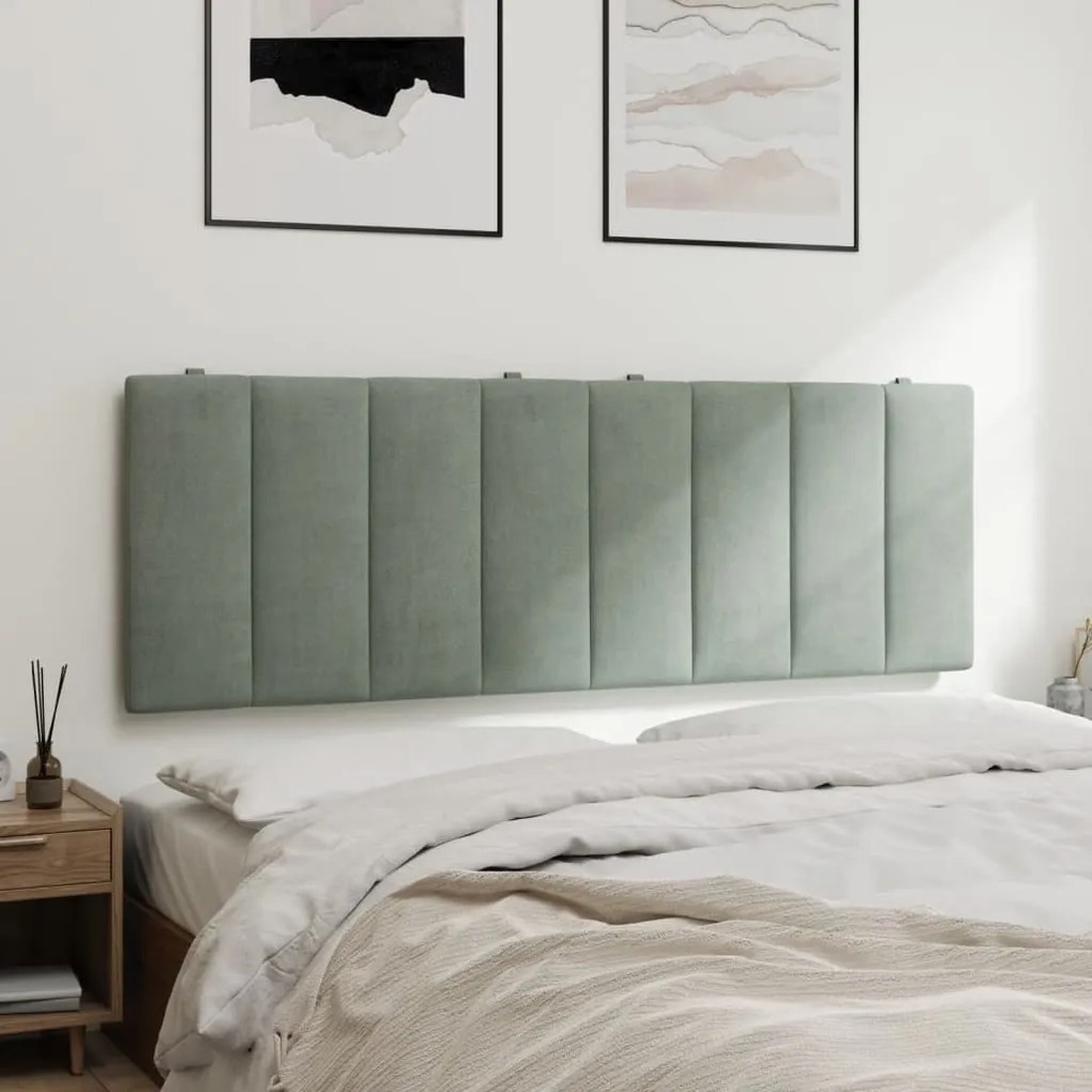 Almofadão de cabeceira 140 cm veludo cinzento-claro