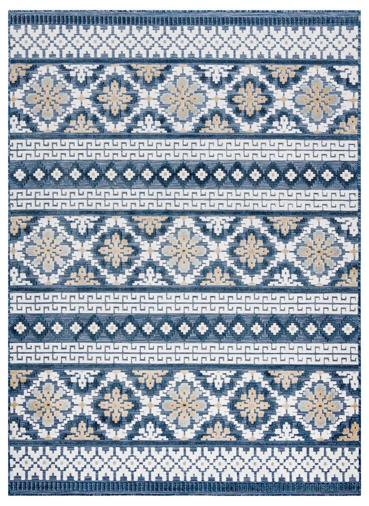 Carpet Structural BOTANIC 65252 Boho, tecido plano na varanda, terraço - azul escuro