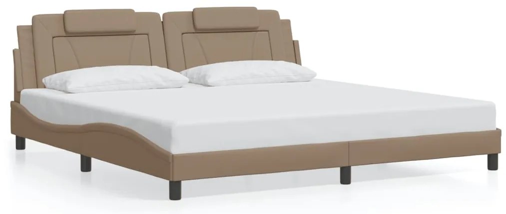 Estrutura cama c/ luzes LED 200x200 cm couro artif. cappuccino
