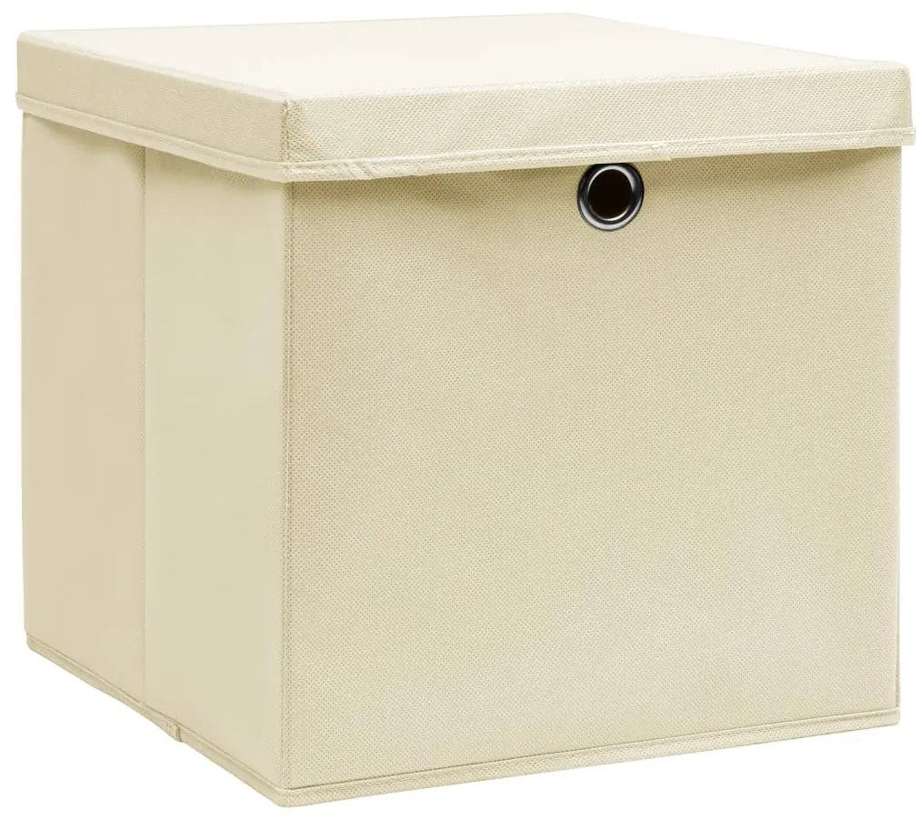 Caixas de arrumação com tampa 4 pcs 32x32x32 cm tecido creme