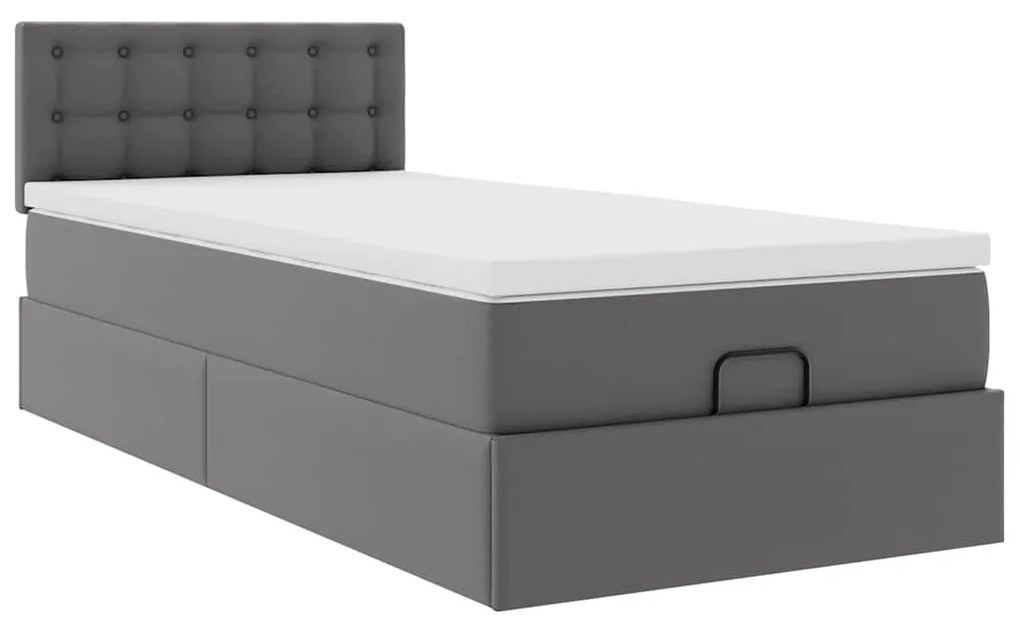 Cama otomana com colchão 90x190 cm couro artificial cinzento