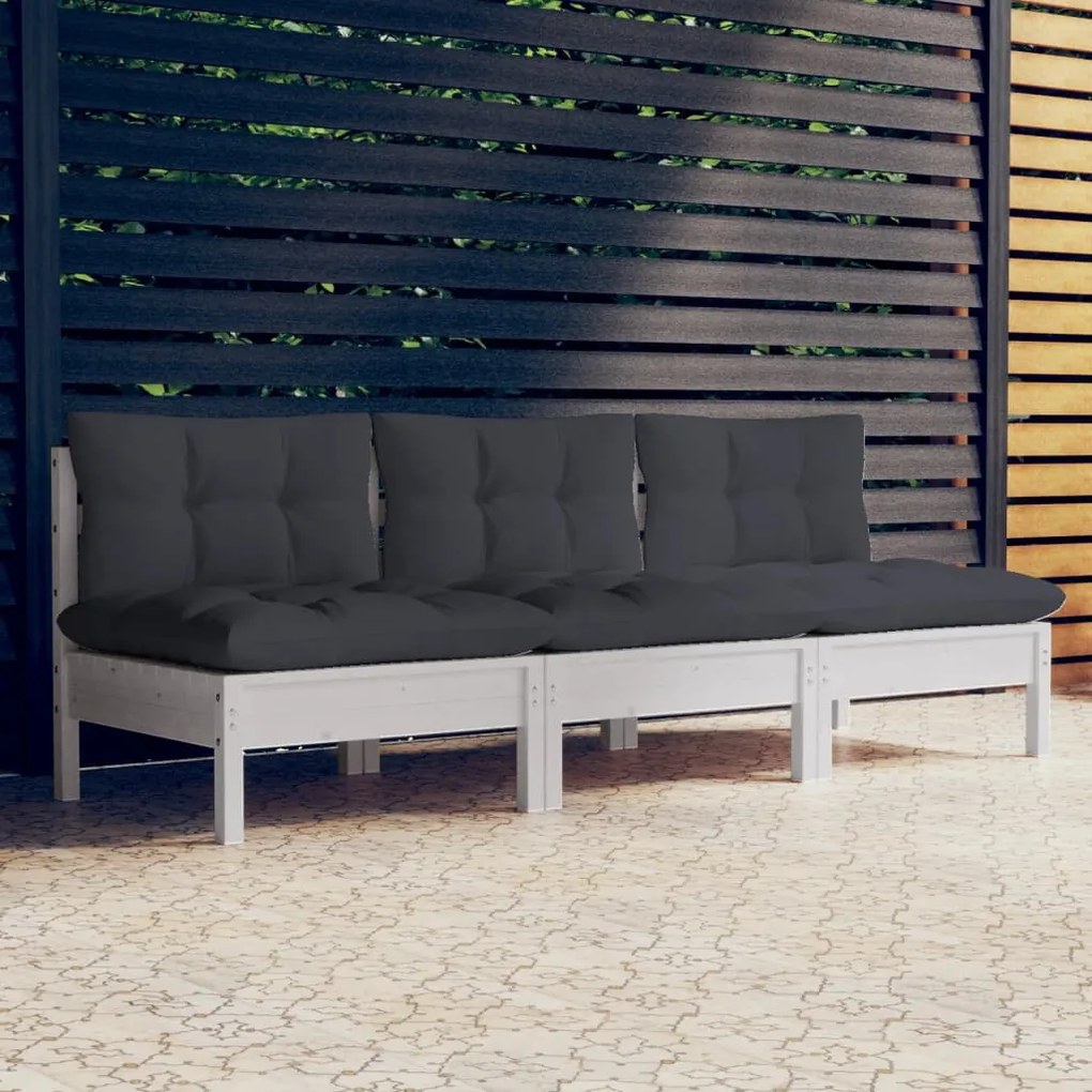 vidaXL Sofá de jardim 3 lugares com almofadões antracite pinho maciço
