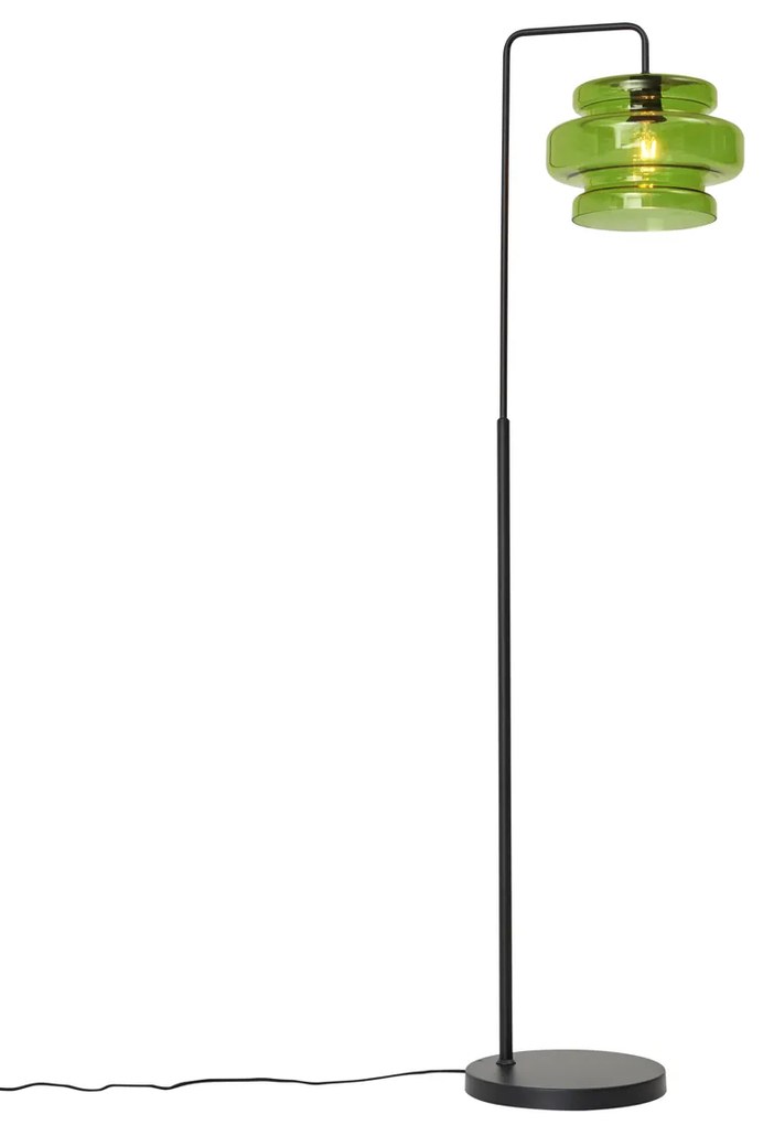 Candeeiro de pé retro preto com vidro verde - Denise Retro