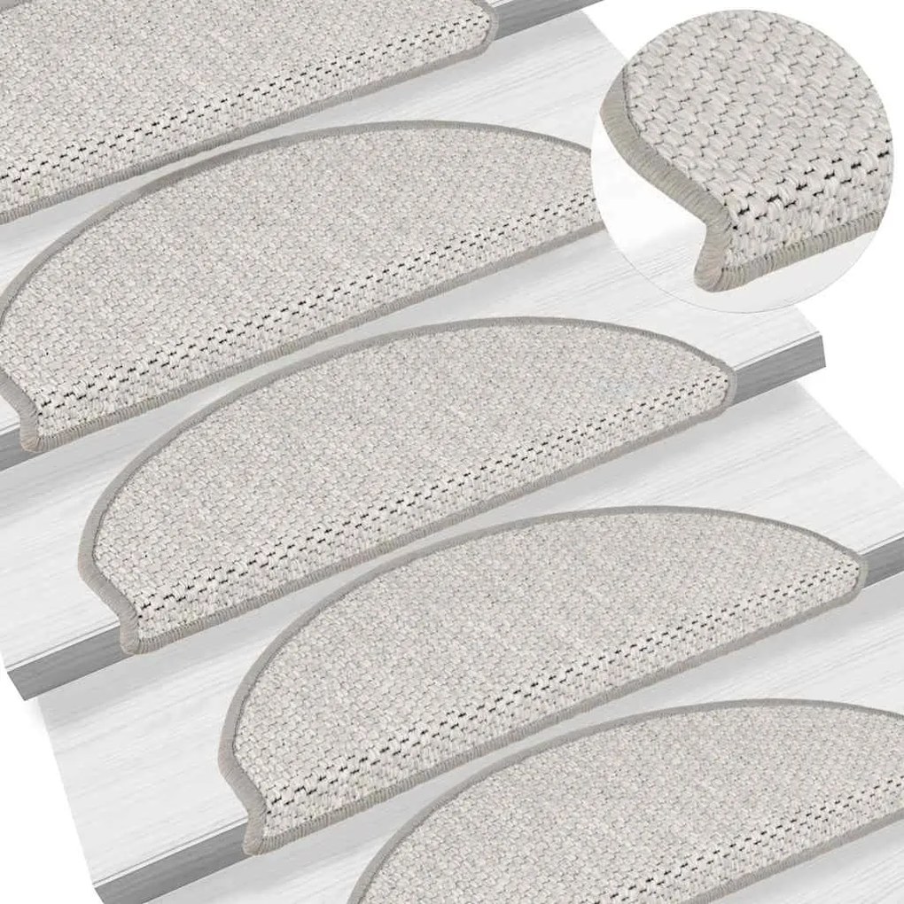 Tapetes escada adesivos aspeto sisal 15pcs 65x21x4 cm platinado