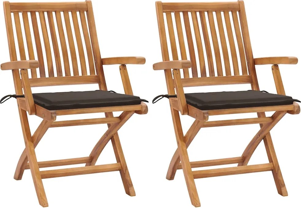 vidaXL Cadeiras de jardim c/ almofadões cinza-acast. 2 pcs teca maciça