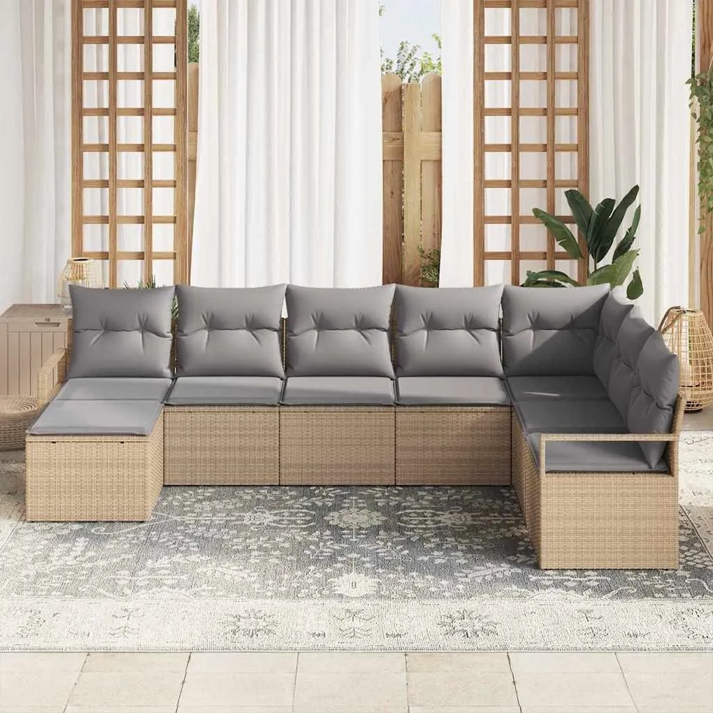 Conjunto de sofá de jardim com 8 peças e almofadas bege em rattan sint