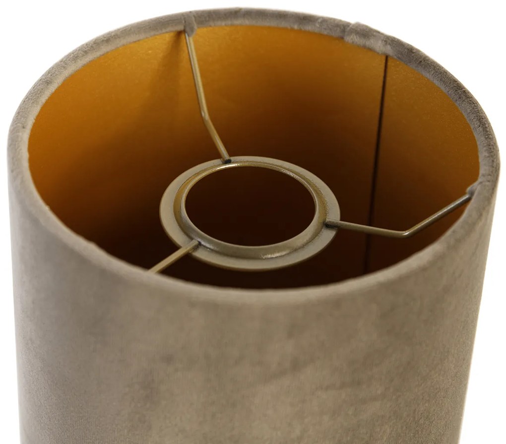 Abajur de veludo Taupe com interior dourado 15/15/25 Moderno