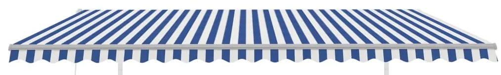 Toldo retrátil automático com postes 5x3,5 m azul e branco