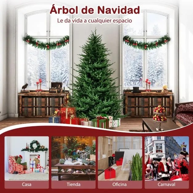 Árvore de Natal artificial de 183 cm com 280 luzes LED brancas quentes 788 pontas de ramos em PE e PVC Verde