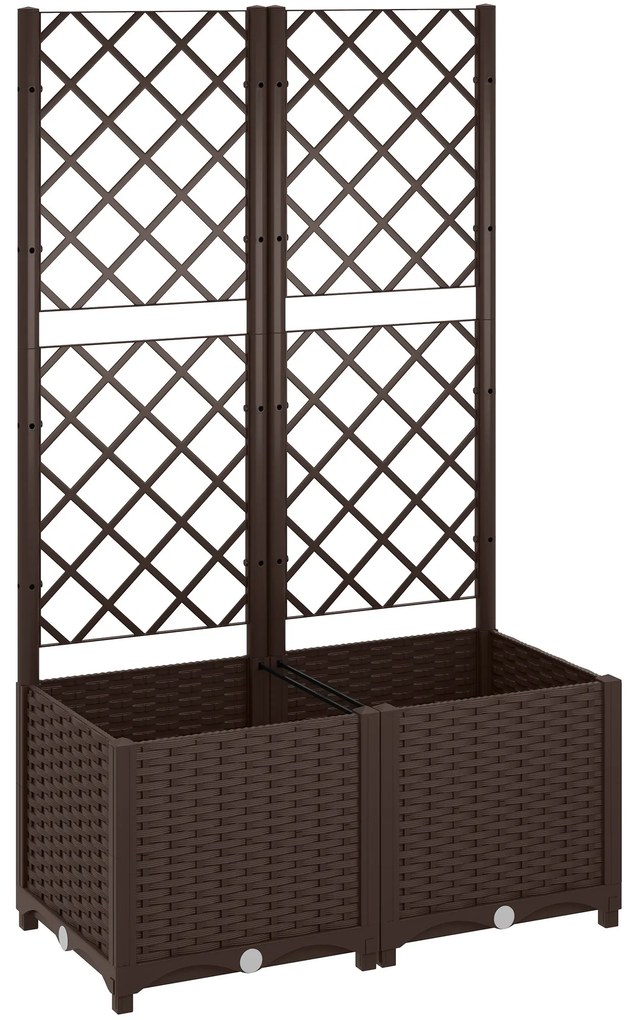Outsunny Floreira com Treliça de PP com Drenagem e Amplo Espaço para Plantas Trepadoras Vaso com Suporte para Jardim 80x40x135 cm Marrom | Aosom Portugal