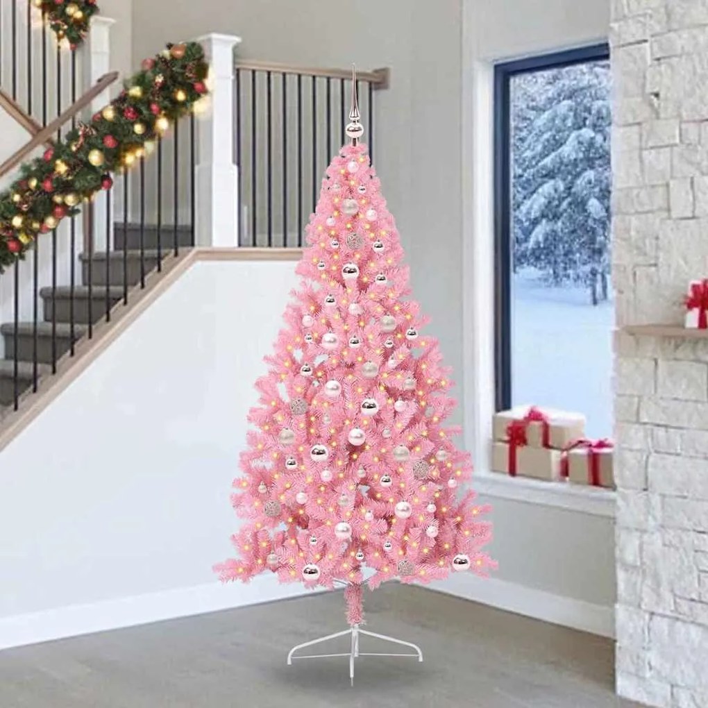 vidaXL Árvore de Natal Artificial Pré-iluminada Rosa 240 cm PVC