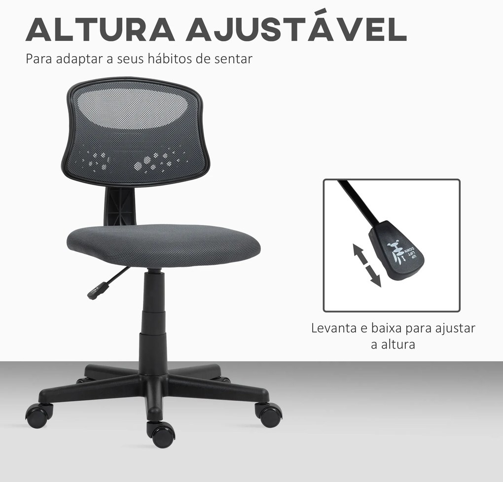Cadeira de Escritório sem Apoio para os Braços com Encosto de Malha Respirável Altura Ajustável 43x48x78-88 cm Cinza