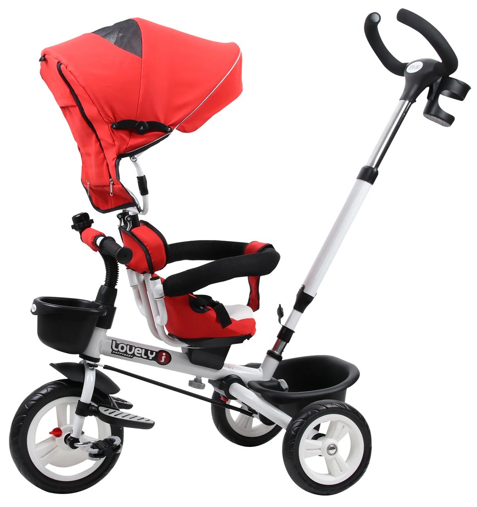 ® Triciclo de bebê 4 em 1 Trolley Trike Bicicletas para Crianças + 18 meses Evolutivo Giratório Capa Barra destacável Vermelho
