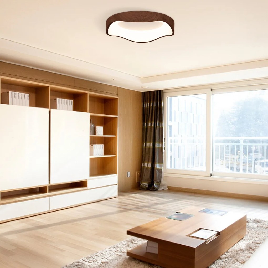 Lâmpada de teto LED 24 W com moldura de metal com padrão de madeira Lâmpada de teto LED para quarto, sala de estar Natural