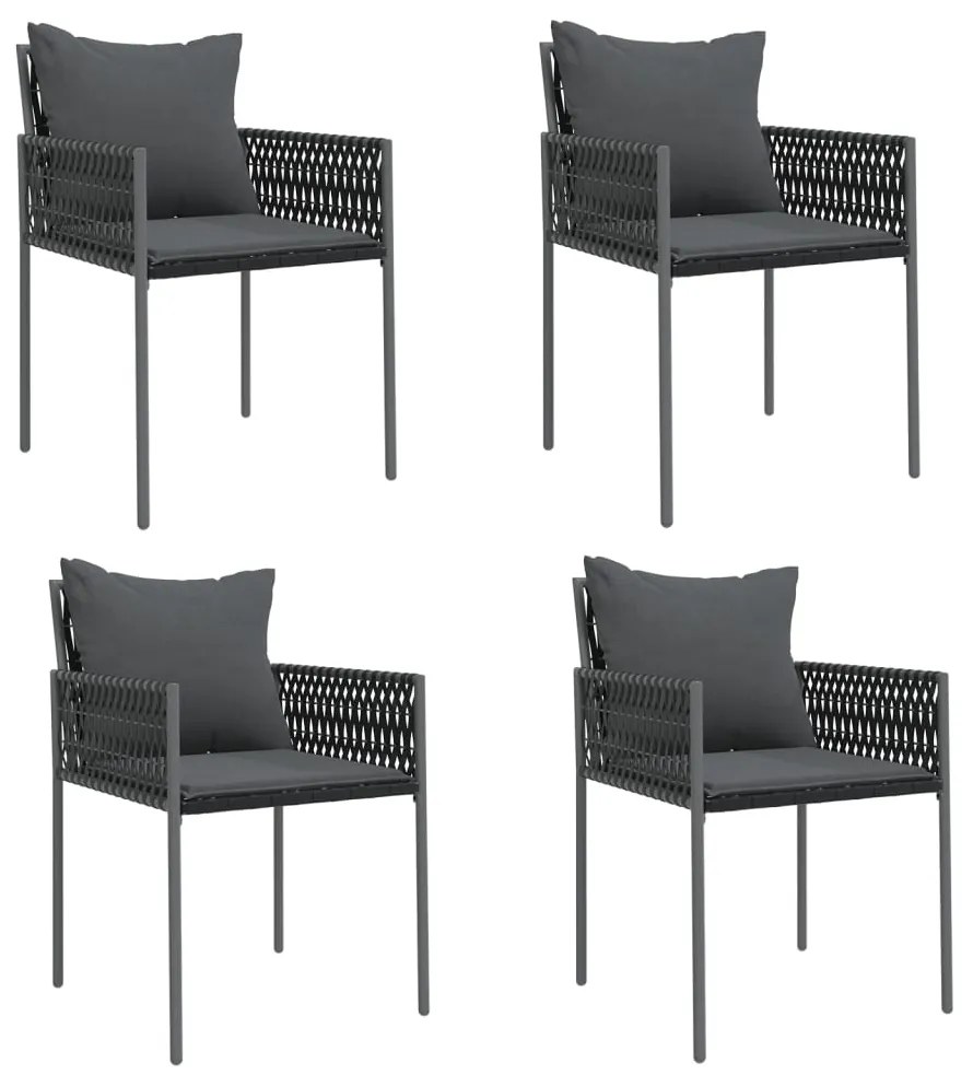 5 pcs conjunto de jantar p/ jardim c/ almofadões vime PE e aço