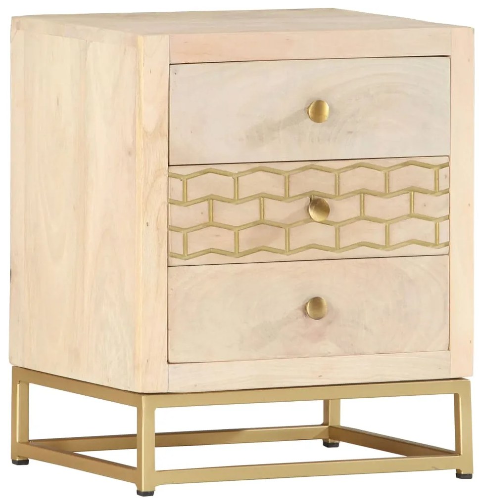 Mesa de cabeceira 40x30x50 cm madeira mangueira maciça dourado