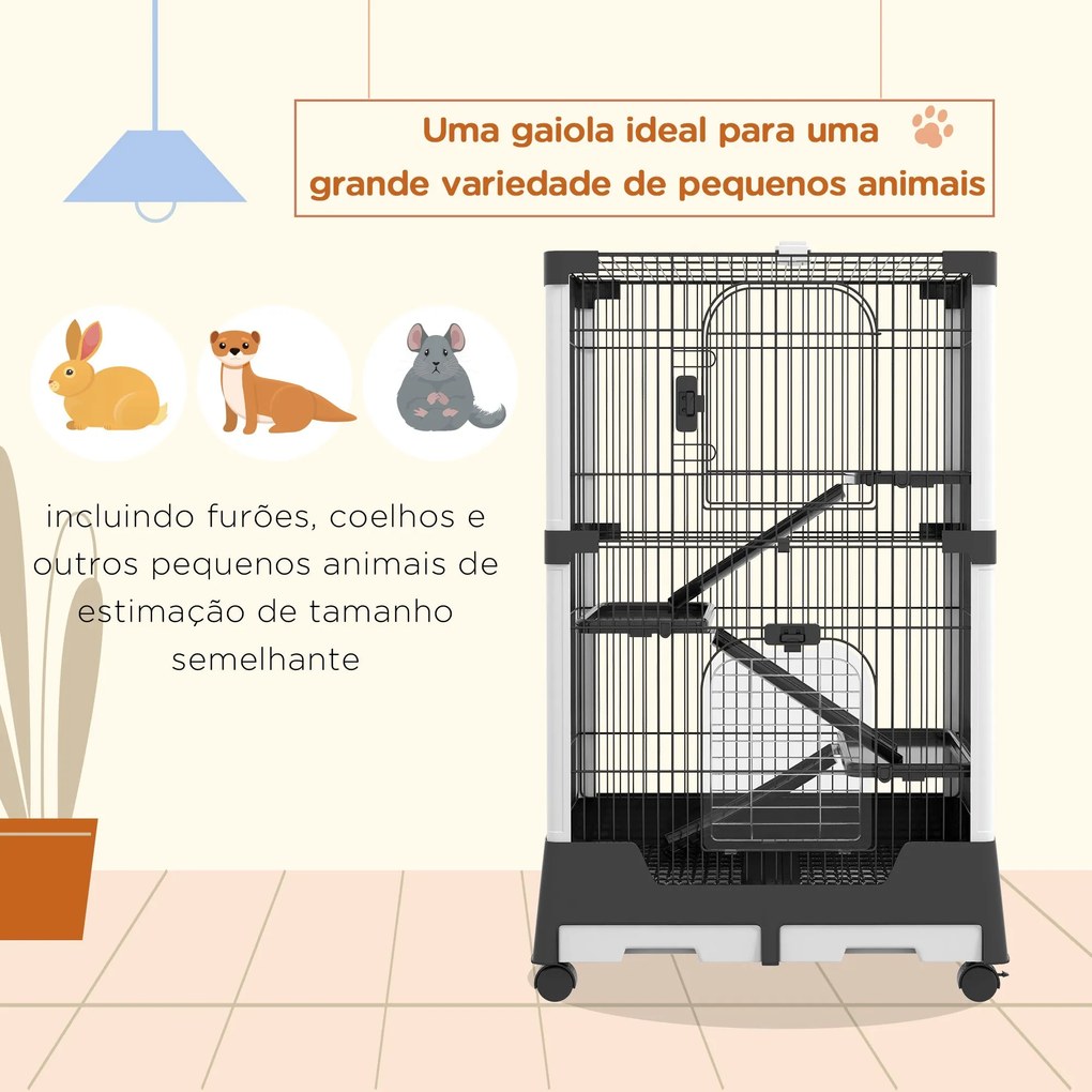 PawHut Gaiola para Animais Pequenos com Rodas 114x75x50 cm Gaiola para