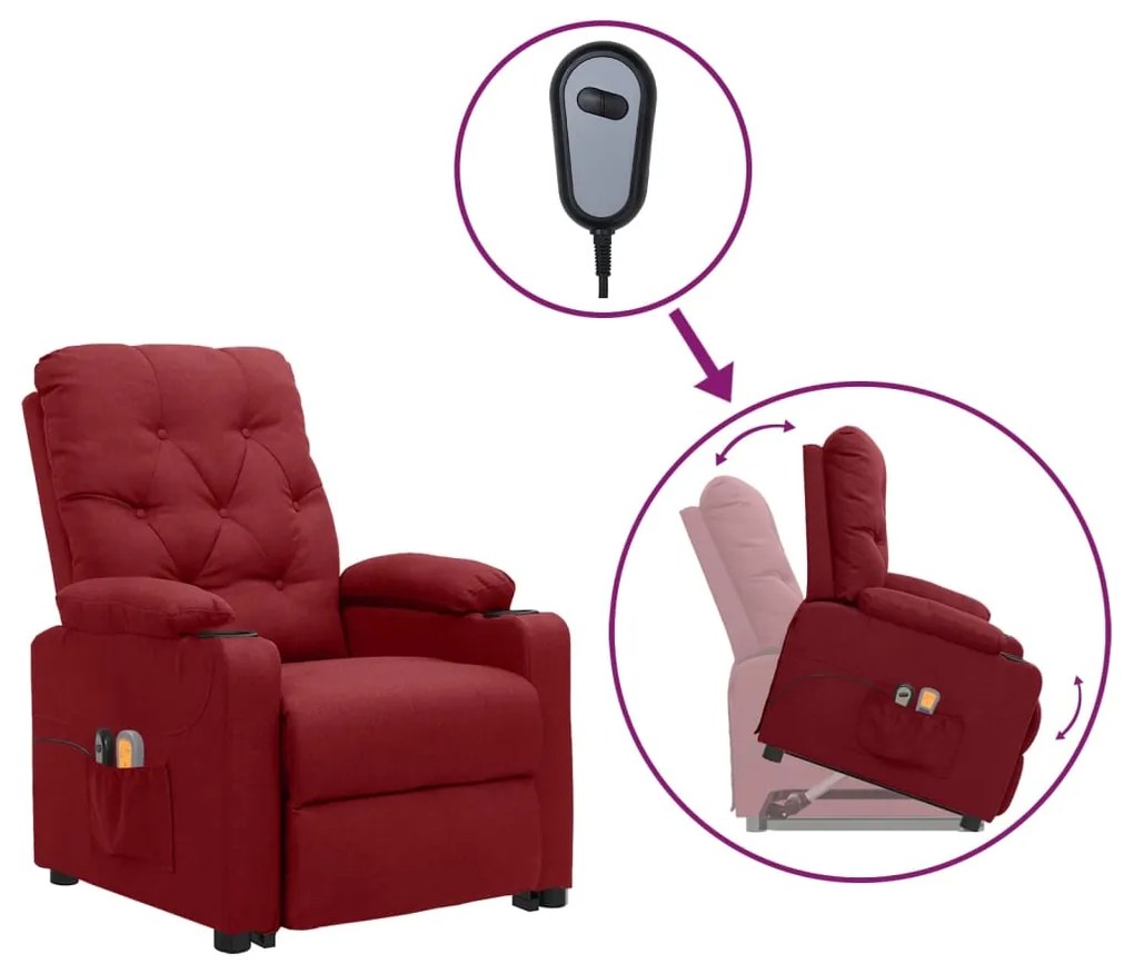 Poltrona elevatória de massagens tecido vermelho tinto