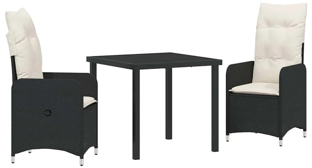 Conjunto de Jantar para Jardim 3 Peças com Almofadas em Rattan Sintéti