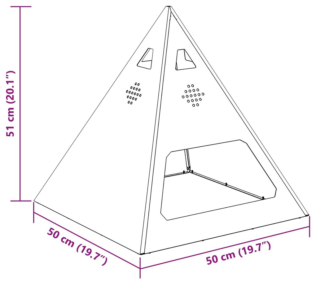 Fogueira Pyramid vidaXL Preto 50x50x51 cm Aço