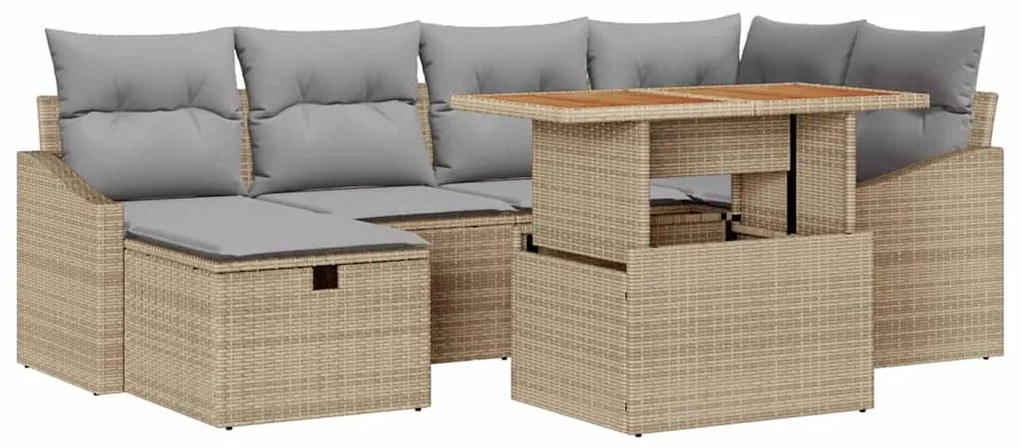Conjunto de Sofá de Jardim de 7 Peças com Almofadas de Rattan Poliéste