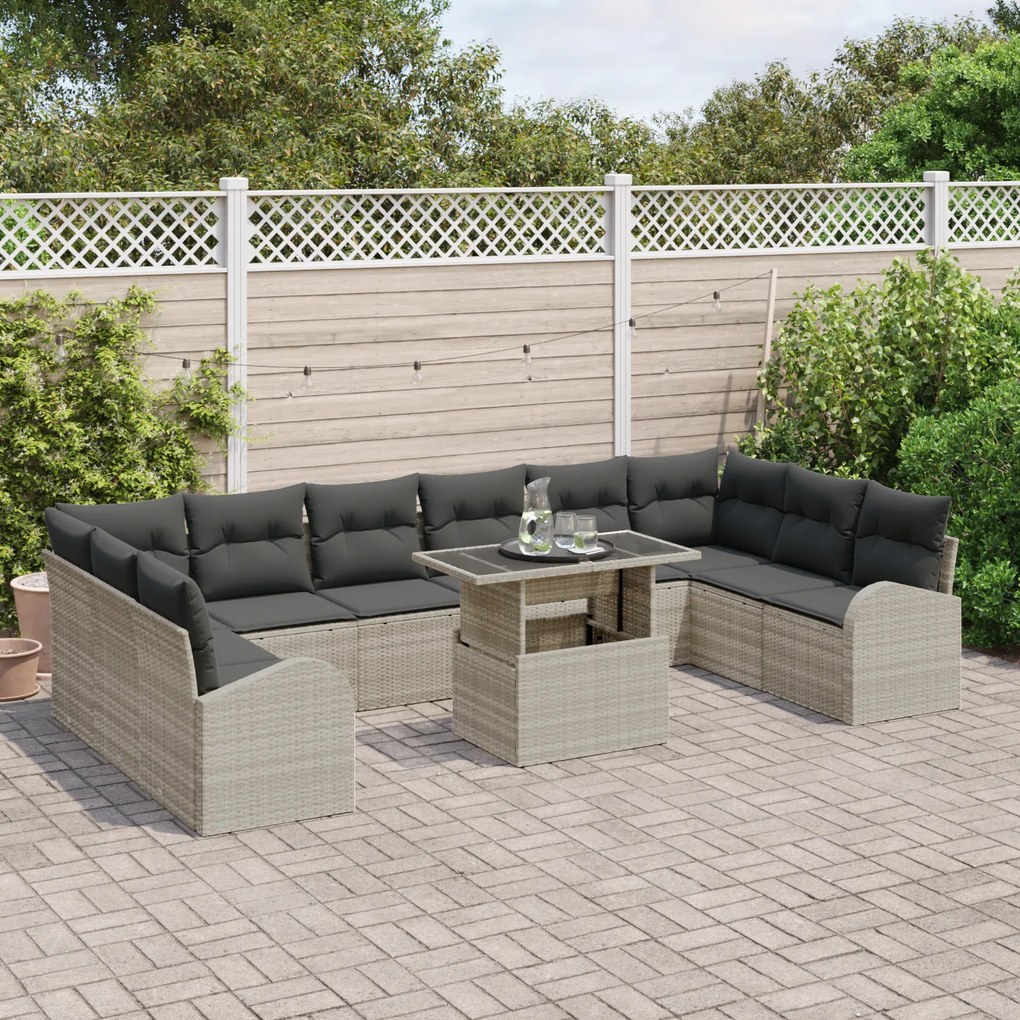 Conjunto de Sofás para Jardim vidaXL com Almofadas Cinzento-Claro Ratt
