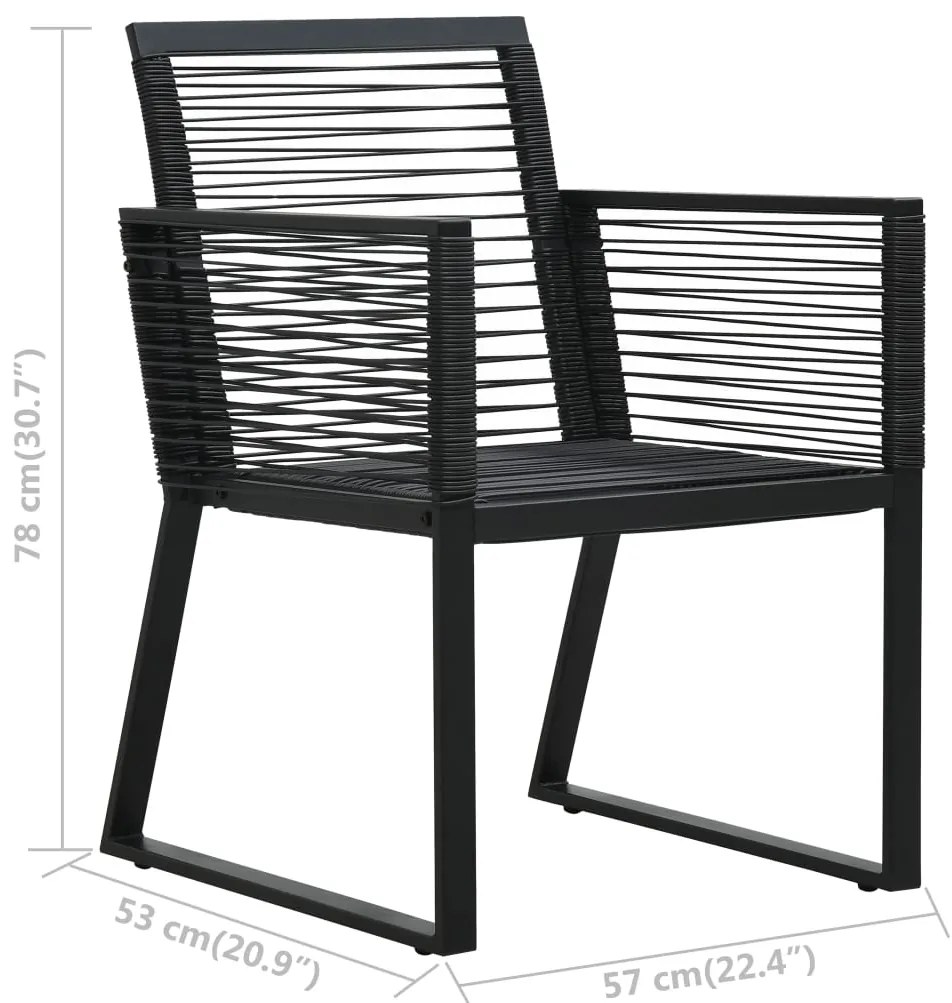 3 pcs conjunto de jantar para jardim vime de PVC preto
