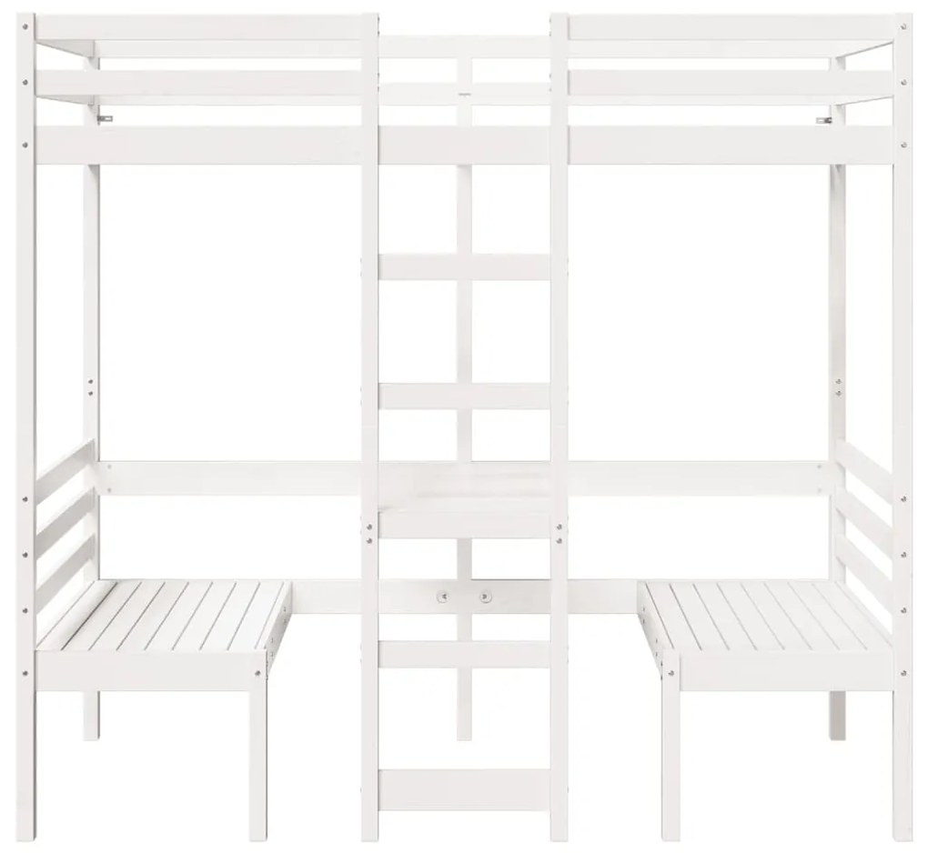 Cama alta c/ secretária/cadeiras 75x190 cm pinho maciço branco