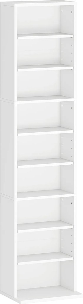 HOMCOM Estante Suportes para CDs e DVDs Estreitos com 9 Compartimentos Prateleiras Ajustáveis 33x24x140 cm Branco | Aosom Portugal