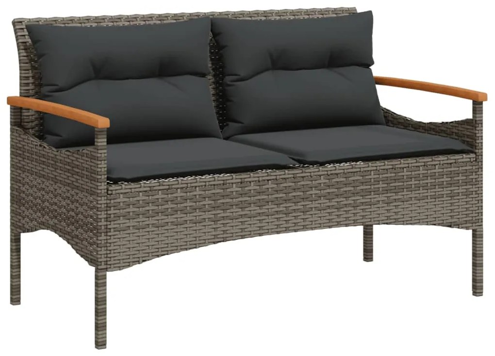 4 pcs conjunto sofás de jardim c/ almofadões vime PE cinzento