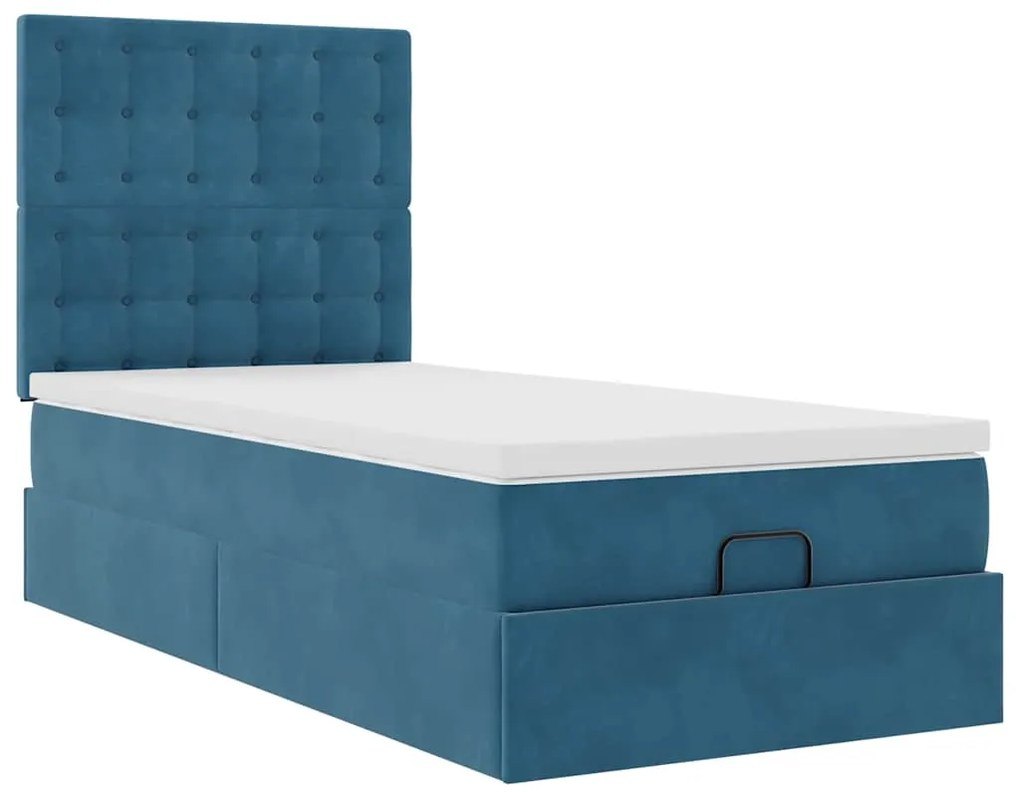 Estrutura cama otomana com colchões azul escuro 90x190cm veludo