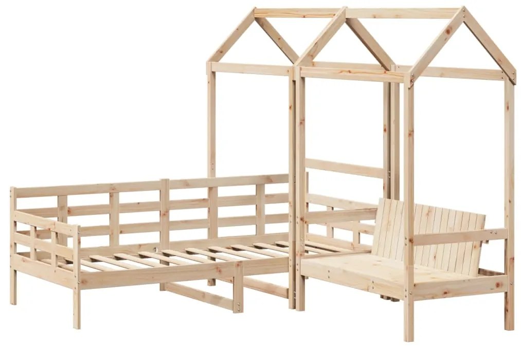 Conj. de sofá-cama e banco c/ telhado 90x190 cm pinho maciço