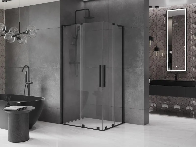 Mexen Velar L Duo cabine de duche deslizante 100 x 90 cm, transparente, preta - 871-100-090-02-03-70