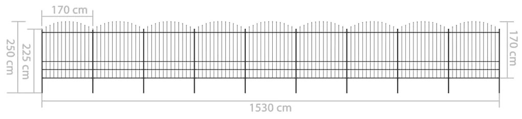 Cerca de jardim com topo em lanças (1,75-2)x15,3 m aço preto