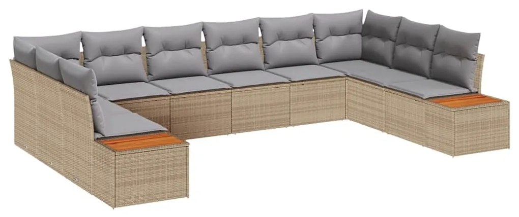 Conjunto de Sofá de Jardim de 10 Peças com Almofadas Bege de Rattan e