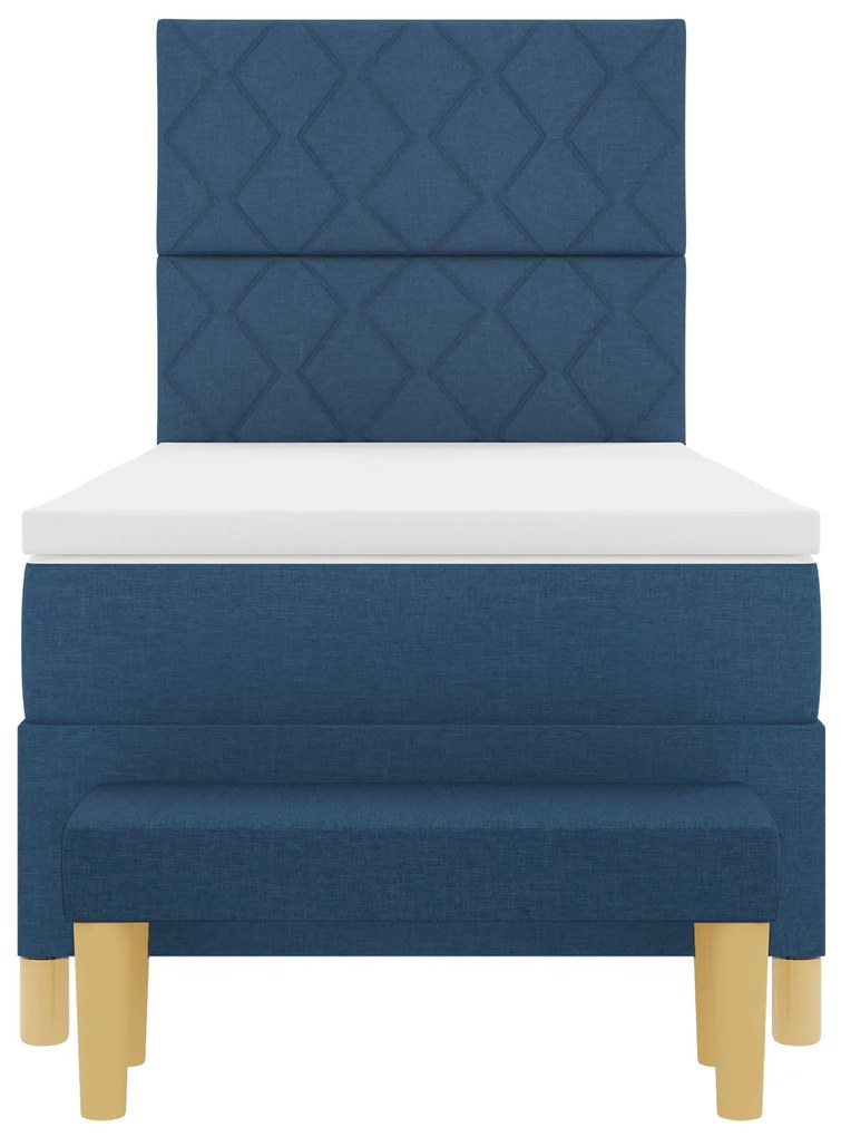 Cama Box Spring com Colchão e Banco Azul 90x190 cm Tecido
