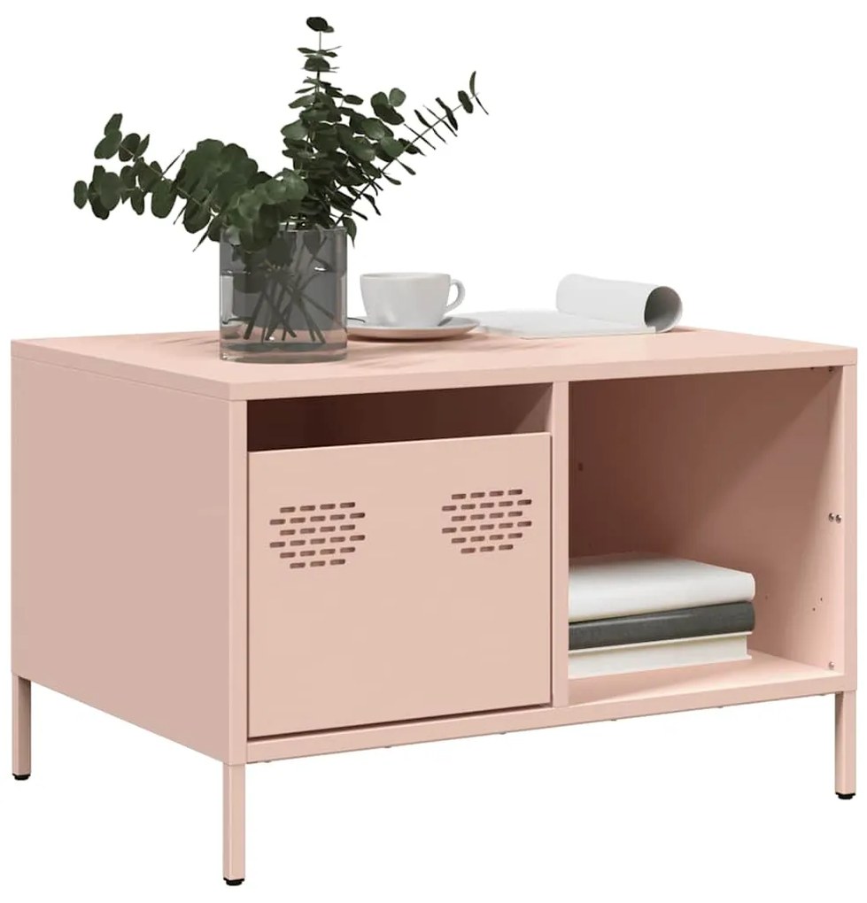 vidaXL Mesa de centro 68,5x50x43,5 cm aço laminado a frio rosa