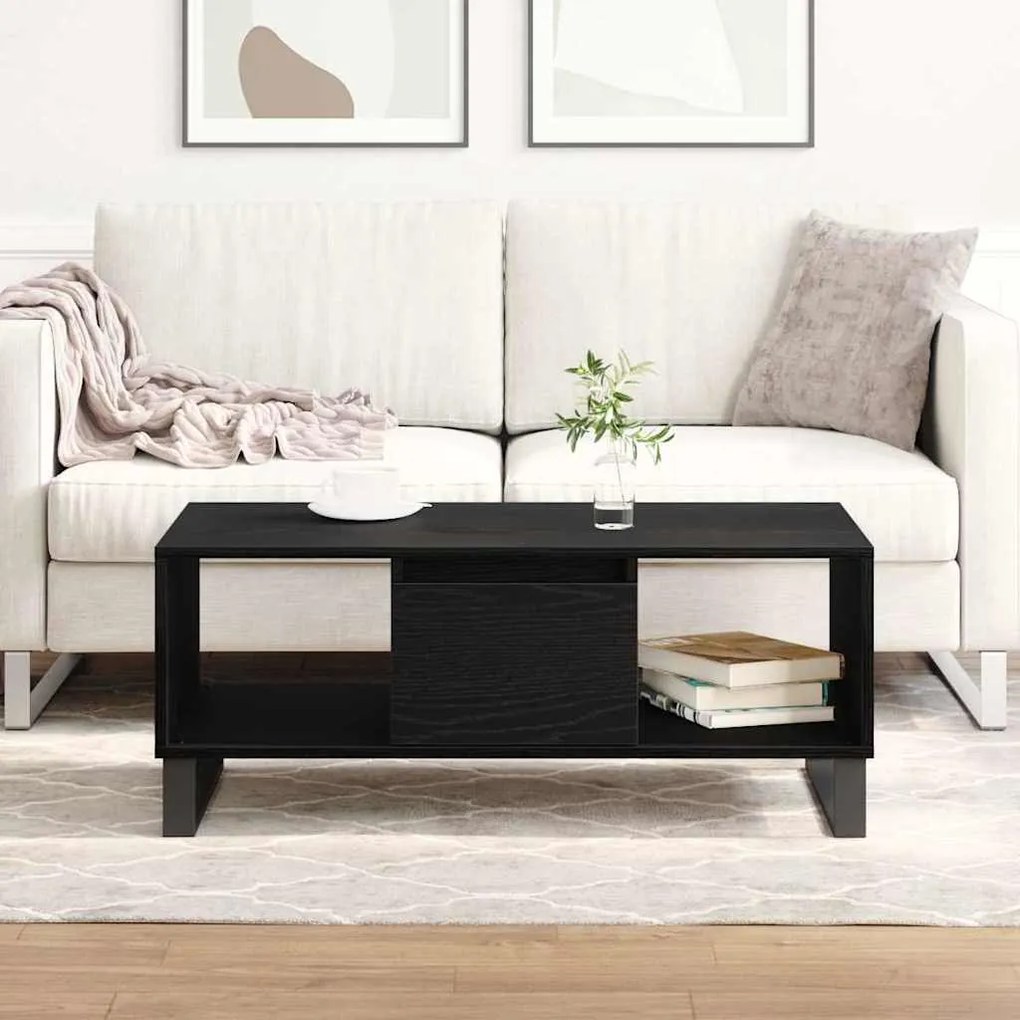 Mesa de Centro vidaXL Preto Carvalho 90x50x36,5 cm Madeira Revestida