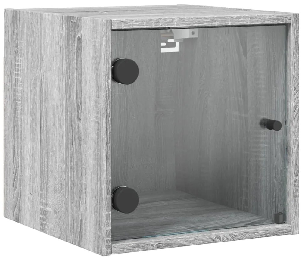 Mesa cabeceira c/ portas vidro 2 pcs 35x37x35cm cinzento sonoma