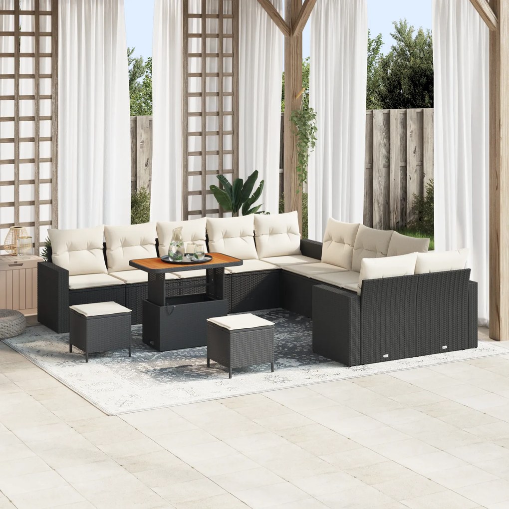 Conjunto de Sofás de Jardim vidaXL de 13 Peças com Almofadas Preto Rat
