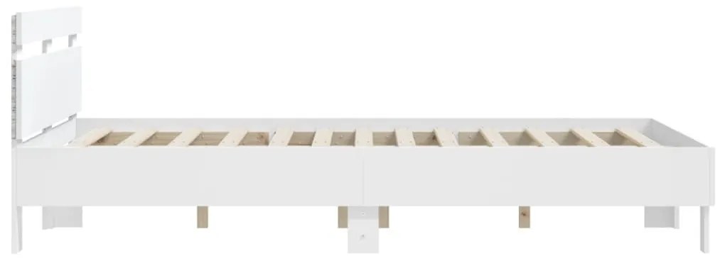 Estrutura de cama com cabeceira e luzes LED 140x200 cm branco