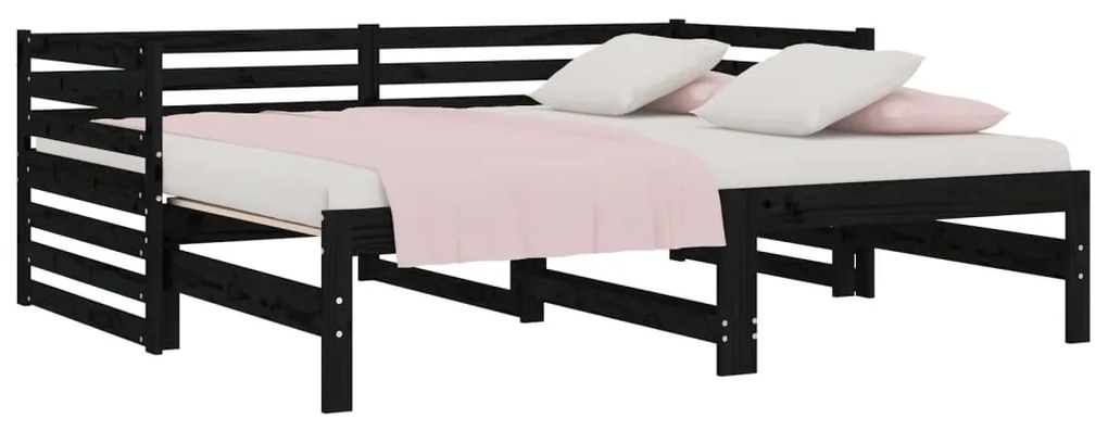 Sofá-cama de puxar 2x(80x200) cm pinho maciço preto