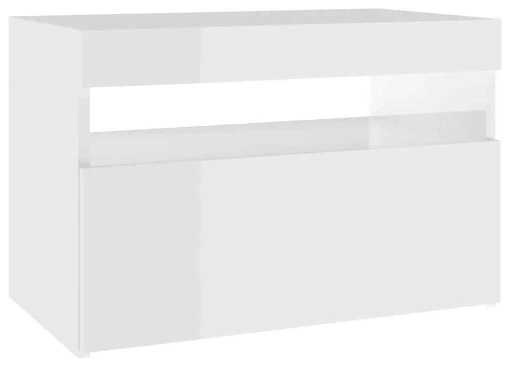 Mesa de cabeceira &amp; luzes LED 2 pcs 60x35x40cm branco brilhante